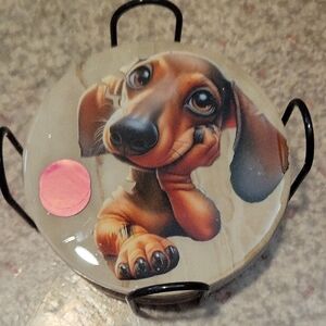 Cute Dachshund Dog Treat Tin - Beige with Brown Artwork